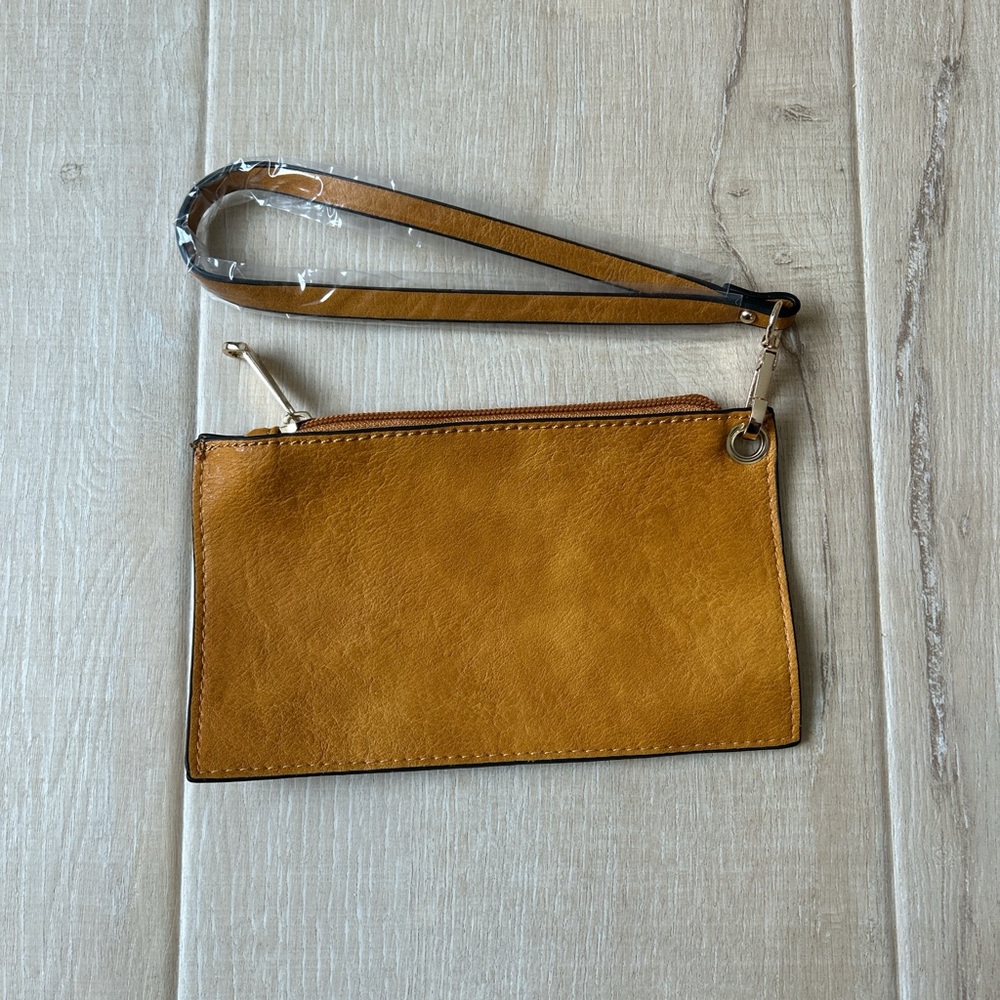 Elegant Tan Leather Wristlet Clutch